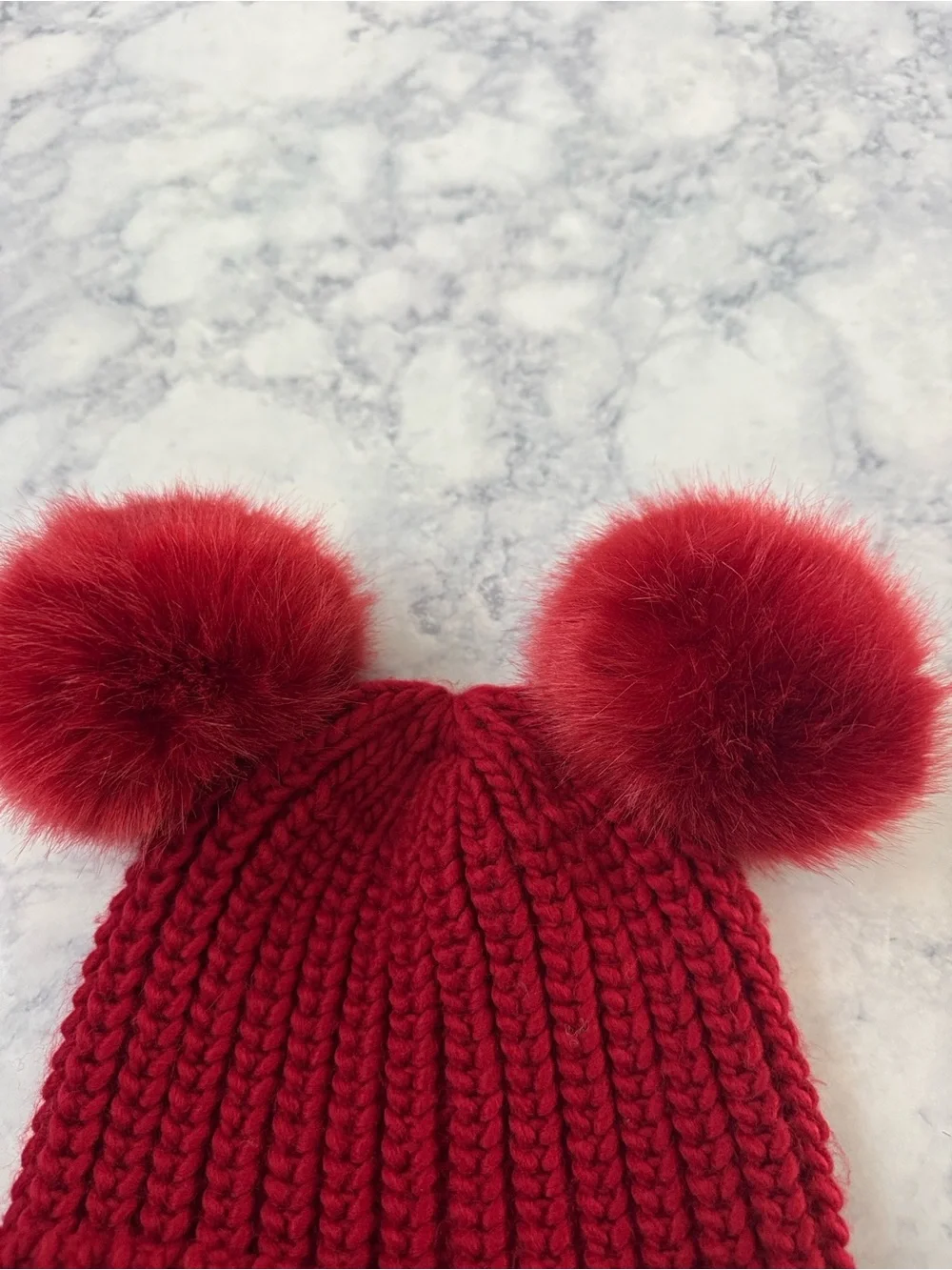 2 ROOTS Canada Set Double Pom Pom Knit Kids Beanie Toque Hat Winter Red